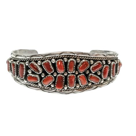 South Texas Tack Native American Navajo Sterling Silver Coral Bracelet Cuff 