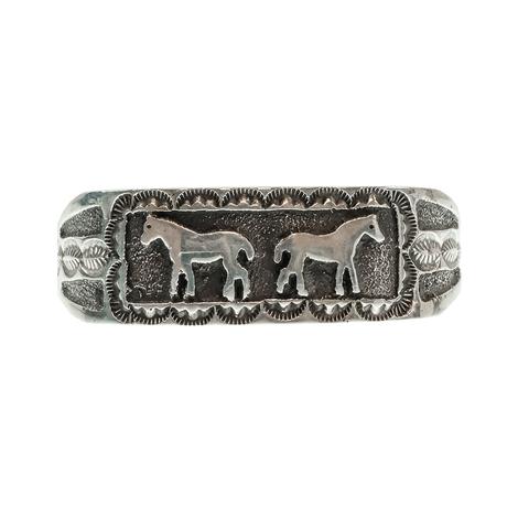 Kinsel Native American Navajo Sterling Silver Horse Bracelet Cuff
