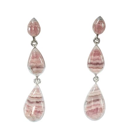STT Pink And Silver 3 Stone Dangle Earring