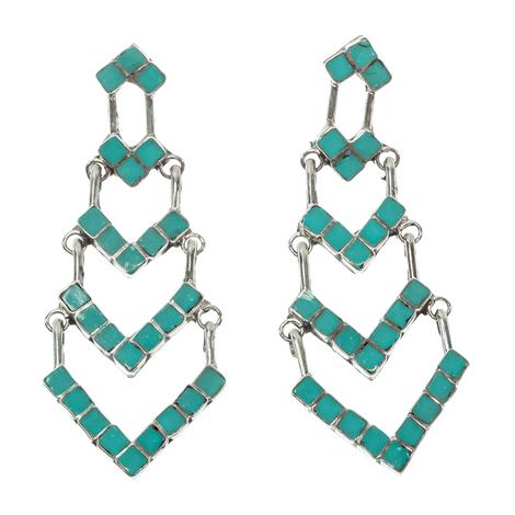 STT Turquoise And Silver Chevron Dangle Earring