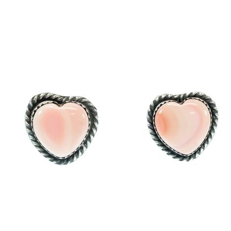 South Texas Tack Pink And Silver Native American Navajo Concho Heart Earring