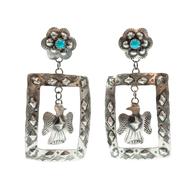 STT Native American Navajo Turquoise And Silver Bird Post Dangling Earring