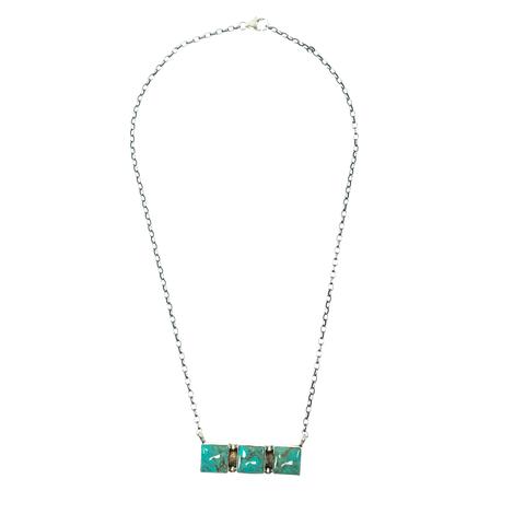 Alfred Martinez Kingman Turquoise Native American Navajo Sterling Silver Necklace