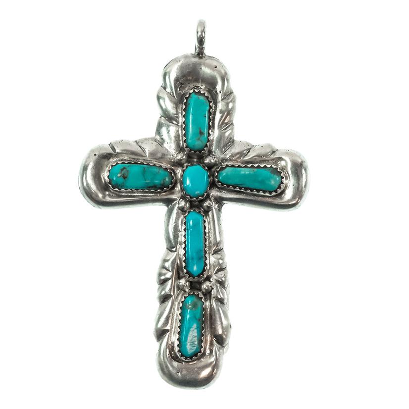  Stt Turquoise And Silver Cross Pendant