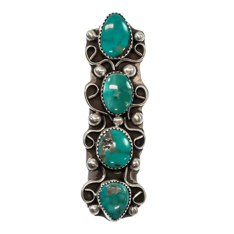 STT Native American Navajo Sterling Silver 4 Turquoise Stone Ring