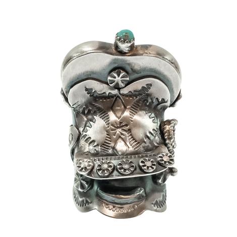 T. Yazzie Native American Navajo Sterling Silver Turquoise Saddle Ring