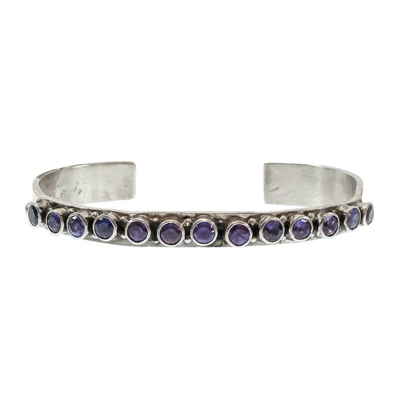  Stt Vintage Amethyst Silver And Turquoise Cuff Bracelet Circa 1970- 1980