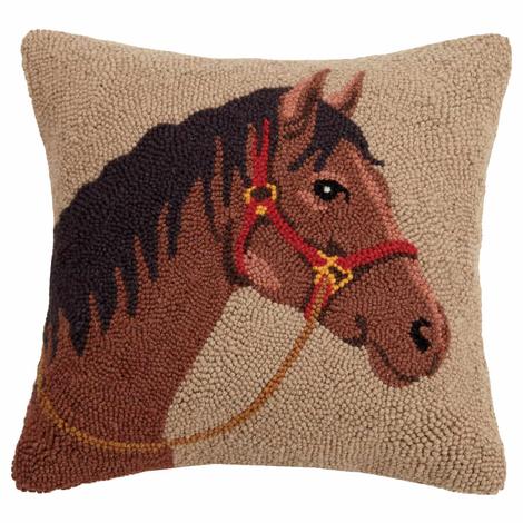 Peeking Handcraft Tan Horse Hook Throw Pillow