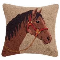 Peeking Handcraft Tan Horse Hook Throw Pillow