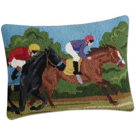 Peking Handcraft Two Racing Horses Hook Multicolor Pillow