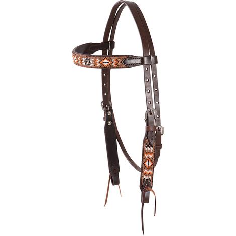 Cashel Beaded Browband Headstall In Tan and Orange