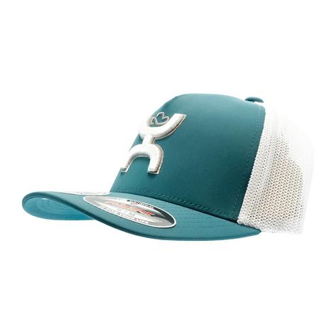 Hooey Teal White Coach Flex Fit Mid Profile Curved Bill Cap