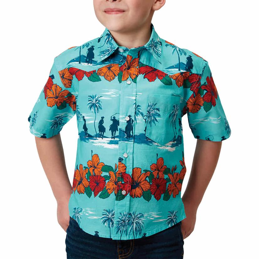  Roper West Made Collection Hawaiian Print Short Sleeve Pearl Snap Boy's Shirt