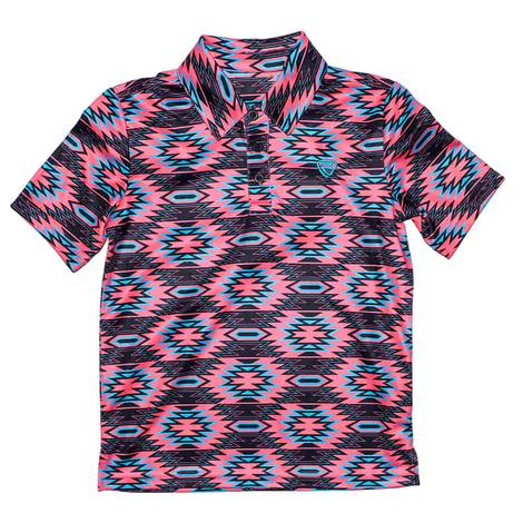 Rock and Roll Cowboy Pink Aztec Print Short Sleeve Boy's Polo Shirt
