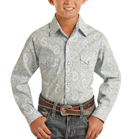 Panhandle Boy's Long Sleeve Paisley Blue Snap Shirt