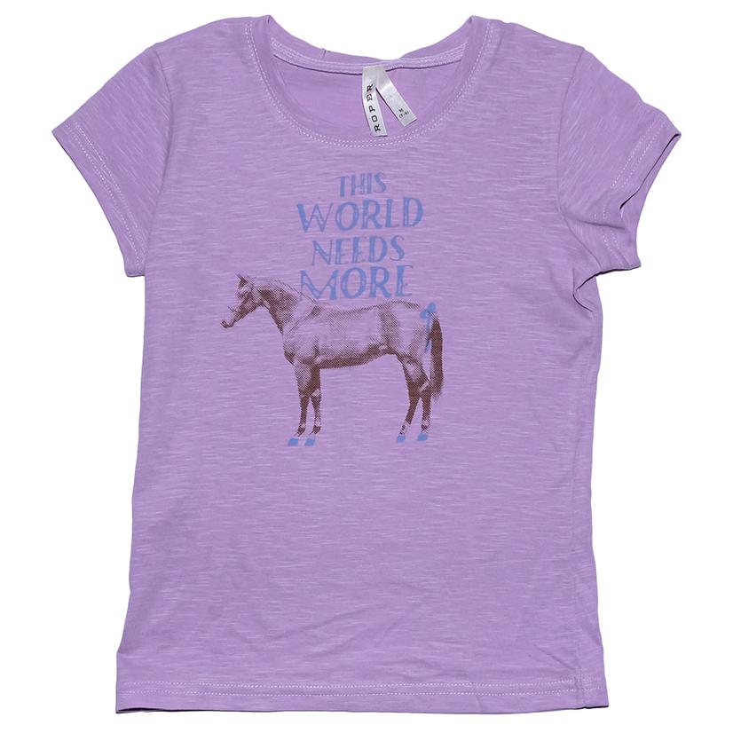  Roper Purple This World Needs More Horses Short Sleeve Girl's T- Shirt