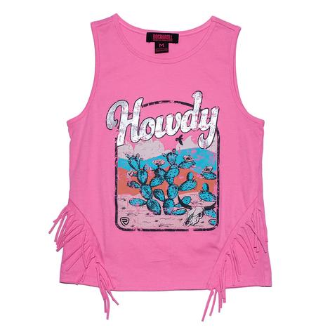 Rock and Roll Cowgirl Hot Pink Graphic Girl's Tank