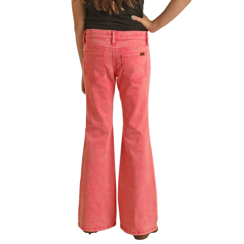  Rock And Roll Cowgirl Pink Distressed Flare Girls Jean