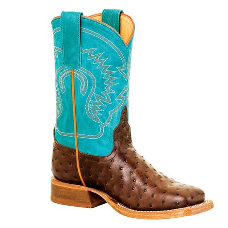 Anderson Bean Turquoise Sinsation Chocolate Impostrich Girl's Boot