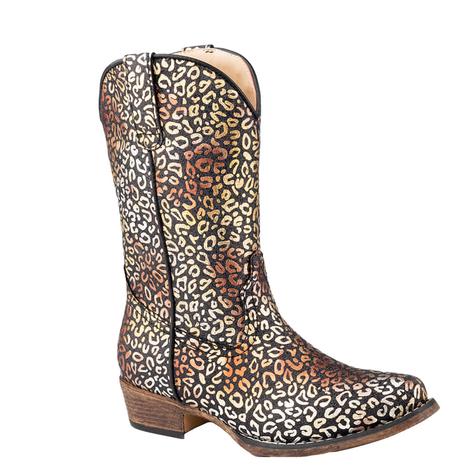 Roper Girl's Black And Gold Leopard Boot