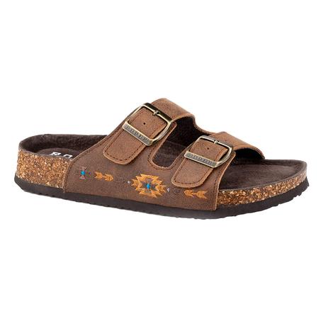 Roper Women's Tan Leather Aztec Embroidered Sandal