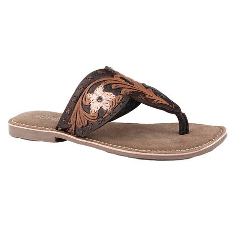 Roper Women's Brown Leather Painted Tool Sandal