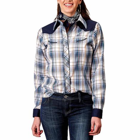 Roper 1971 Madris Plaid with Smile Pockets Long Sleeve Pearl Snap Women's Shirt