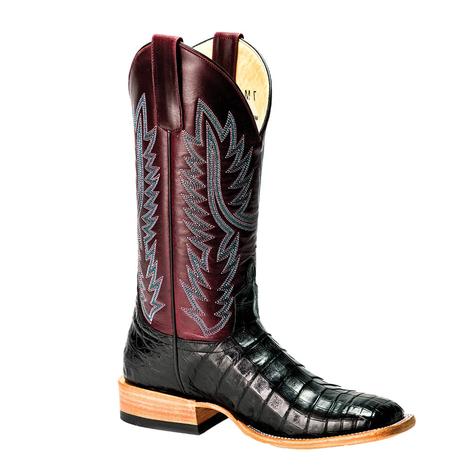 Macie Bean Top Hand Wine Pull Up Black Caiman Belly Women's Boot