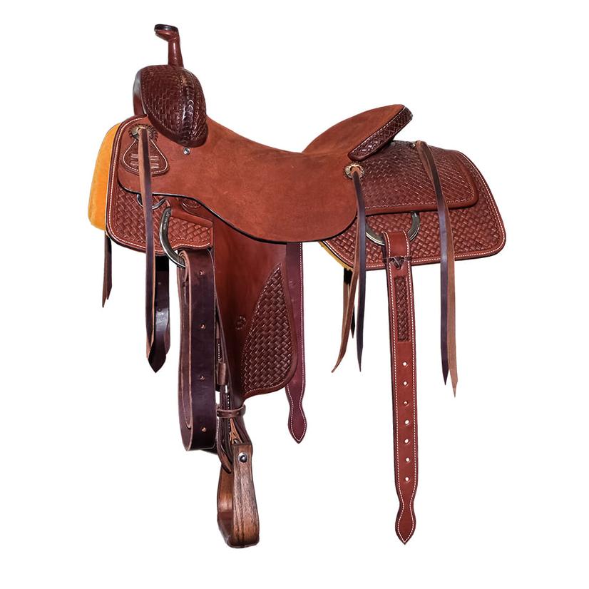  Stt Half Small Weave Half Mahogany 1- Tone Roughout Ranch Cutter Saddle