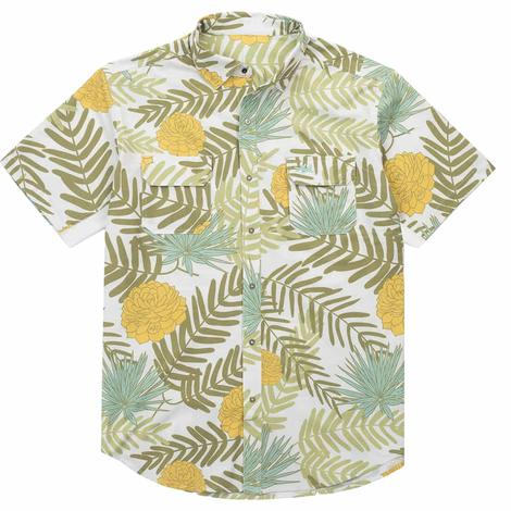 Two Dove Men's Green Southern Rose Palm Short Sleeve Shirt