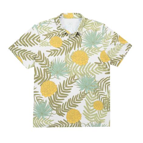 Two Dove Men's Green Southern Rose Palm Short Sleeve Polo Shirt