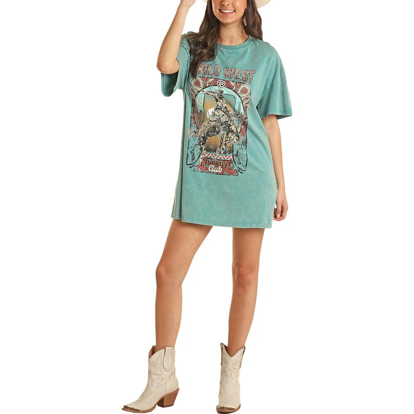  Rock And Roll Cowgirl Turquoise Graphic Women's T- Shirt Dress