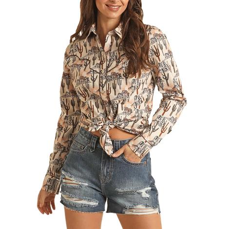 Rock and Roll Cowgirl Orange Dale Brisby Long Sleeve Women's Shirt