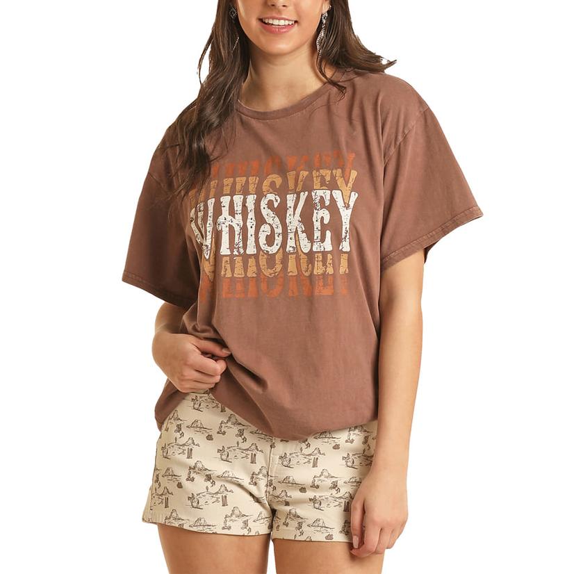  Rock And Roll Cowgirl Brown Whiskey Graphic Women's T- Shirt