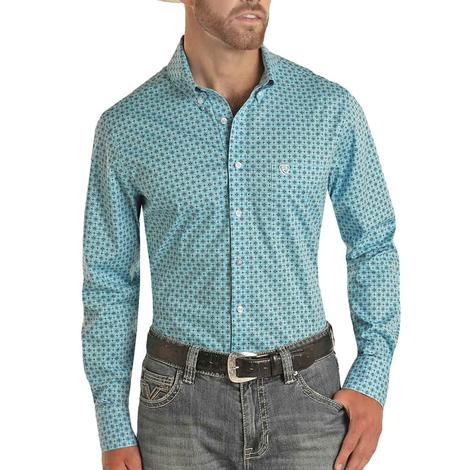 Rock & Roll Snap Turquoise Men's Long Sleeve Shirt