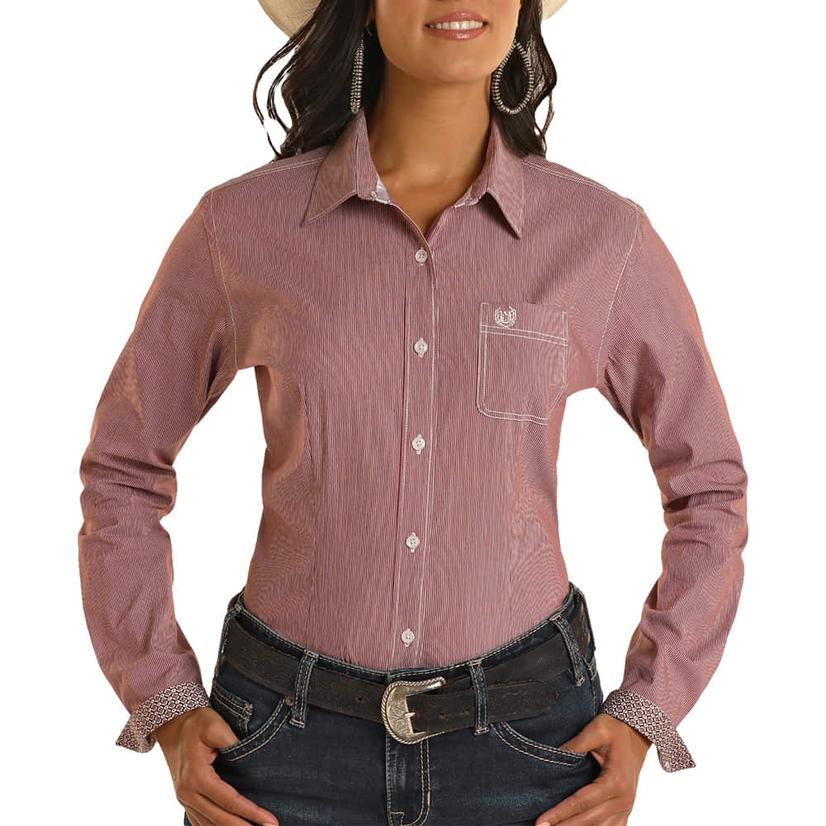  Panhandle Burgundy Micro Stripe Long Sleeve Women's ' Shirt