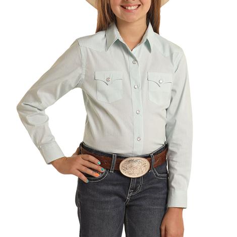 Panhandle Turquoise Micro Stripe Long Sleeve Girls Shirt