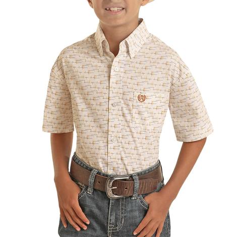 Panhandle Boy's Sunshine Allover Abstract Snap Short Sleeve Shirt