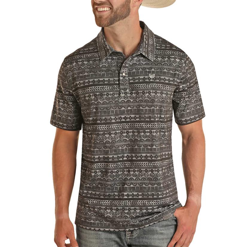  Panhandle Camo Aztec Snap Men's Short Sleeve Shirt Charcoal