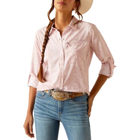 Ariat Venttek Stretch Pink Boa Print Long Sleeve Buttondown Women's Shirt