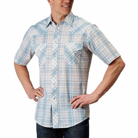 Roper Plaid Two Pocket Short Sleeve Pearl Snap Men's Shirt