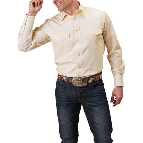 Roper Ivory Western Yoke Long Sleeve Pearl Snap Men's Shirt