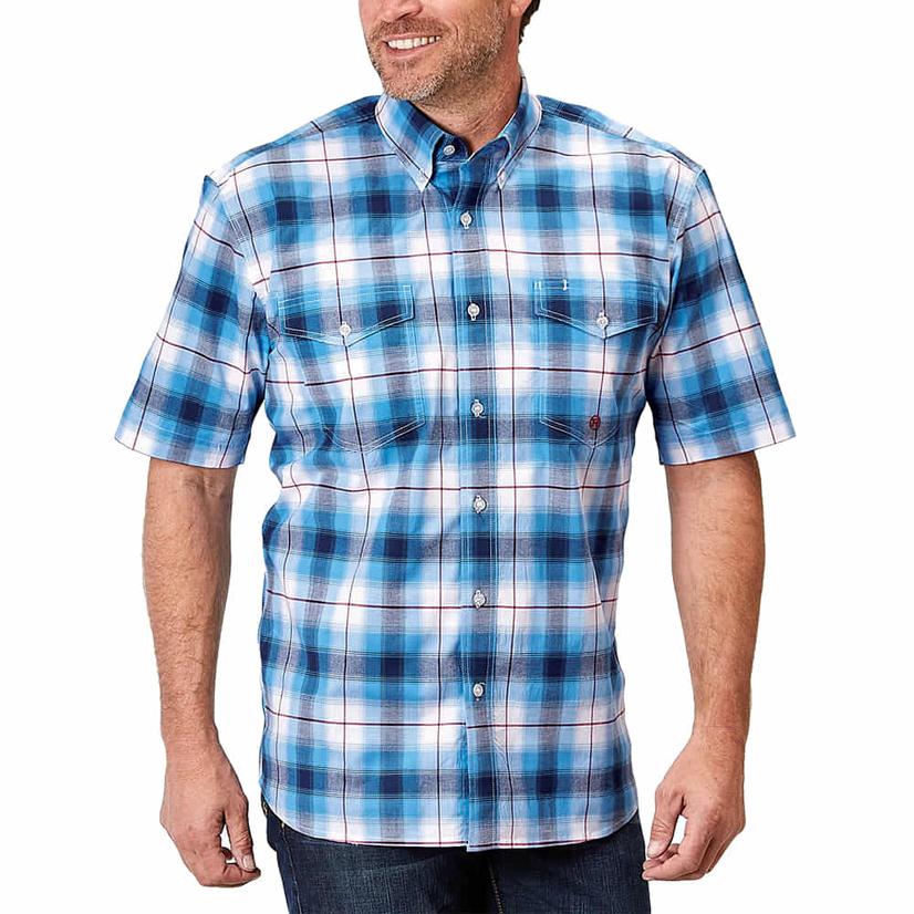  Roper Amarillo Collection Blue Plaid Short Sleeve Buttondown Men's Shirt