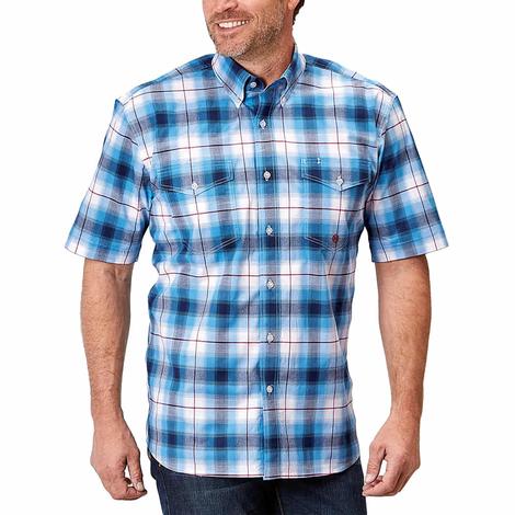 Roper Amarillo Collection Blue Plaid Short Sleeve Button-Down Men's Shirt