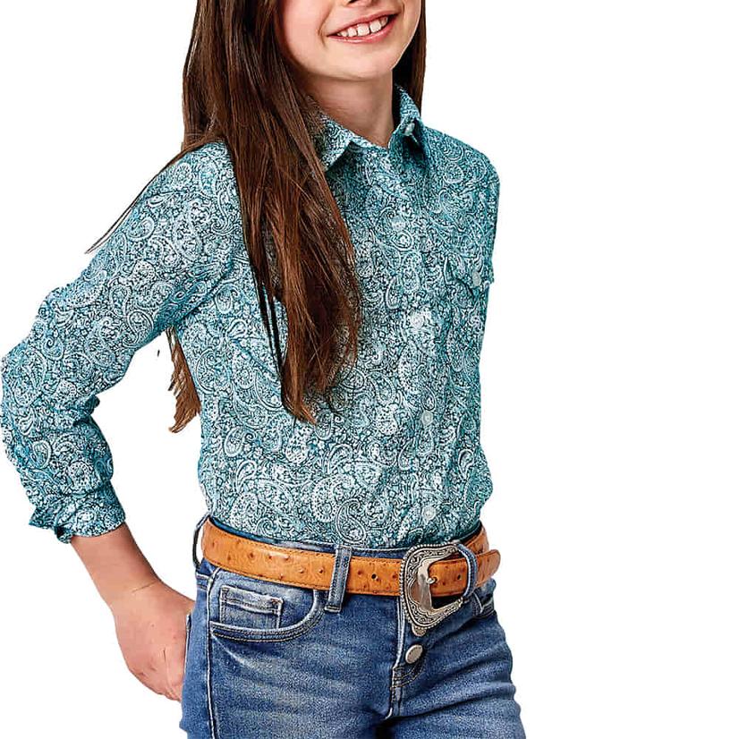  Roper Amarillo Collection Green Printed Long Sleeve Buttondown Girl's Shirt