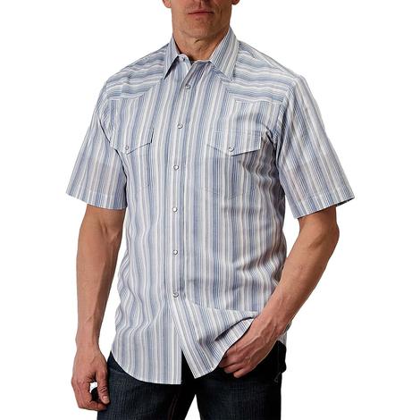 Roper Blue Striped Short Sleeve Pearl Snap Men's Shirt