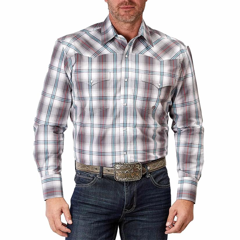  Roper Amarillo Collection Grey Plaid Long Sleeve Pearl Snap Men's Shirt