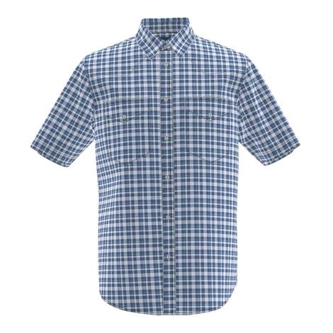 Wrangler Wrinkle Resist Short Sleeve Blue Plaid Classic Fit Men's Shirt