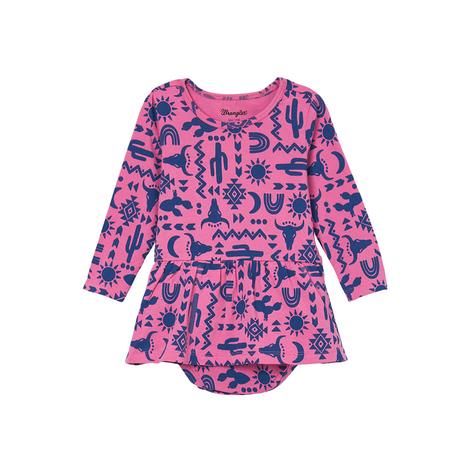 Wrangler Pink and Blue Printed Infant Girl's Bodysuit