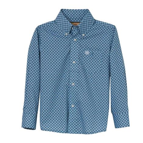 Wrangler Boys Blue Classic Long Sleeve Button-Down Shirt